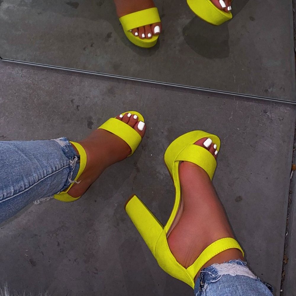 NEW🔥 Neon Yellow Open Toe Ankle Strap Heel Sandal